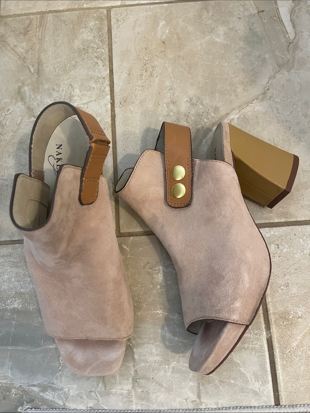 Naked Feet Suede Leather Sling Back Block Heel Sandals Minimalist Modern 8